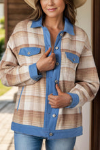 Load image into Gallery viewer, Contrast Trim Plaid Collared Neck Shacket