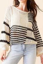 Load image into Gallery viewer, Contrast Striped Crochet Long Sleeve Knit Cover Up