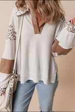 Load image into Gallery viewer, Waffle-Knit Leopard Johnny Collar Long Sleeve Top