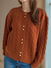 Load image into Gallery viewer, Cable-Knit Round Neck Long Sleeve Cardigan