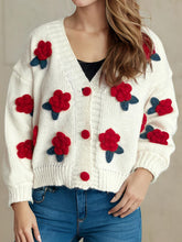 Load image into Gallery viewer, Flower Button Down V-Neck Long Sleeve Cardigan