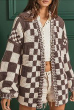 Load image into Gallery viewer, Checkered Open Front Long Sleeve Cardigan