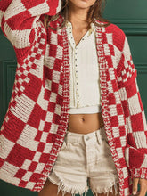 Load image into Gallery viewer, Checkered Open Front Long Sleeve Cardigan