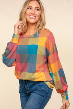 Load image into Gallery viewer, Haptics Contrast Plaid Round Neck Sweater