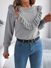 Load image into Gallery viewer, Ruffled Round Neck Long Sleeve Sweater