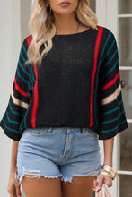 Load image into Gallery viewer, Striped Boat Neck Three-Quarter Sleeve Knit Top