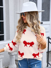 Load image into Gallery viewer, Bow Round Neck Dropped Shoulder Sweater