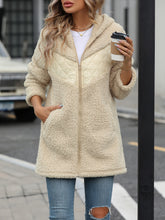 Load image into Gallery viewer, Fuzzy Zip Up Long Sleeve Hooded Jacket