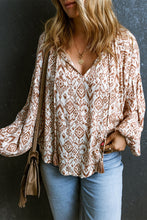 Load image into Gallery viewer, Printed Tie Neck Balloon Sleeve Blouse