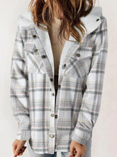 Load image into Gallery viewer, Plaid Snap Down Plush Hooded Jacket