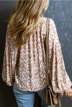 Load image into Gallery viewer, Printed Tie Neck Balloon Sleeve Blouse