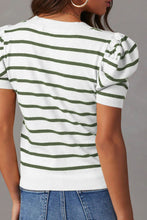 Load image into Gallery viewer, Striped Round Neck Puff Sleeve Knit Top