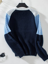 Load image into Gallery viewer, Color Block Round Neck Long Sleeve Sweater