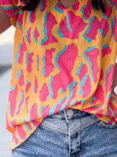 Load image into Gallery viewer, Ruffled Printed V-Neck Cap Sleeve Blouse