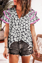 Load image into Gallery viewer, Printed V-Neck Flounce Sleeve Blouse