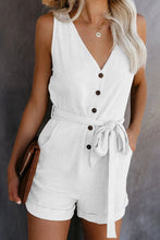 Load image into Gallery viewer, Full Size Tied V-Neck Sleeveless Romper with Pockets