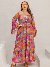 Load image into Gallery viewer, Plus Size Printed V-Neck Long Sleeve Maxi Dress