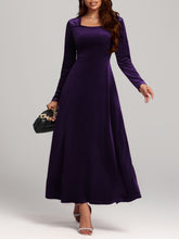 Load image into Gallery viewer, Square Neck Long Sleeve Velvet Dress