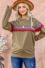 Load image into Gallery viewer, And The Why Ethnic Ribbon Tassel Trim Top