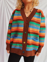 Load image into Gallery viewer, Contrast Stripes Button Up Long Sleeve Cardigan