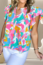 Load image into Gallery viewer, Ruffled Printed Notched Cap Sleeve Blouse