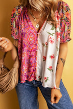Load image into Gallery viewer, Printed V-Neck Short Sleeve Blouse