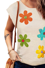 Load image into Gallery viewer, Flower Round Neck Cap Sleeve Knit Top
