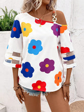 Load image into Gallery viewer, Flower Asymmetrical Neck Blouse