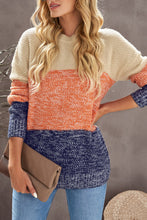 Load image into Gallery viewer, Color Block Round Neck Long Sleeve Sweater