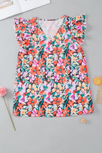 Load image into Gallery viewer, Ruffled Printed V-Neck Cap Sleeve Blouse