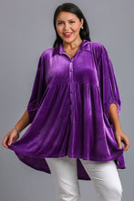 Load image into Gallery viewer, Umgee Full Size Button Down Tiered Back High Low Shirt