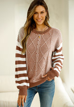 Load image into Gallery viewer, Striped Round Neck Dropped Shoulder Sweater