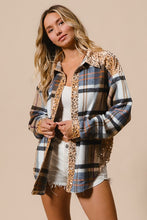 Load image into Gallery viewer, BiBi Curved Hem Sequin Plaid Button Up Shacket