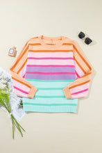 Load image into Gallery viewer, Contrast Striped Round Neck Long Sleeve Knit Top