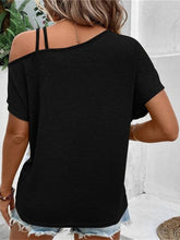 Load image into Gallery viewer, Contrast Asymmetrical Neck Short Sleeve T-Shirt