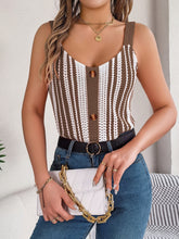 Load image into Gallery viewer, Openwork Striped V-Neck Tank