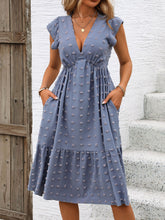 Load image into Gallery viewer, Swiss Dot V-Neck Cap Sleeve Dress