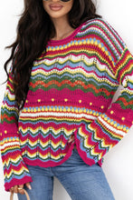Load image into Gallery viewer, Openwork Contrast Round Neck Flare Sleeve Knit Top