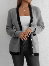 Load image into Gallery viewer, Contrast Trim Button Up Long Sleeve Cardigan