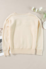 Load image into Gallery viewer, Crochet Flower Round Neck Dropped Shoulder Sweater