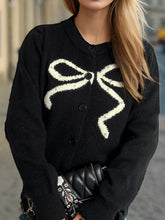 Load image into Gallery viewer, Bow Button Down Round Neck Cardigan