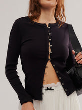 Load image into Gallery viewer, Button Up Round Neck Long Sleeve Cardigan