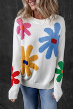 Load image into Gallery viewer, Flower Round Neck Dropped Shoulder Sweater