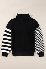 Load image into Gallery viewer, Striped &amp; Checkered Turtleneck Dropped Shoulder Sweater