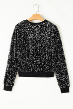 Load image into Gallery viewer, Sequin Round Neck Long Sleeve Blouse