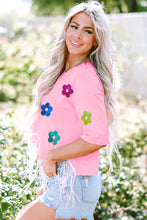 Load image into Gallery viewer, Sequin Flower Round Neck Half Sleeve T-Shirt