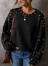 Load image into Gallery viewer, Pearl Detail Round Neck Long Sleeve Sweater
