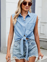 Load image into Gallery viewer, Collared Neck Sleeveless Denim Top