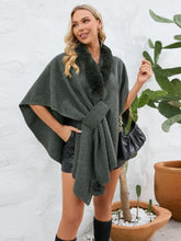 Load image into Gallery viewer, Fuzzy Trim Open Front Poncho