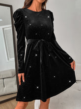 Load image into Gallery viewer, Glitter Round Neck Puff Sleeve Dress